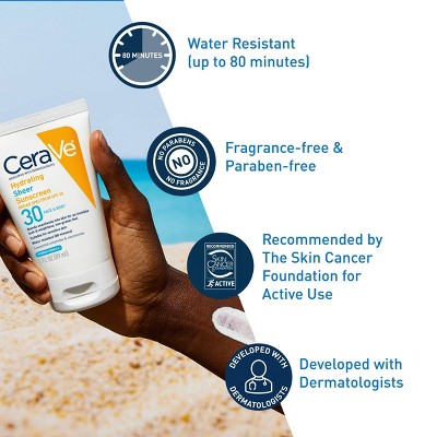 CeraVe Hydrating Sheer Sunscreen Lotion Face and Body SPF30 5oz - Imperfect Container