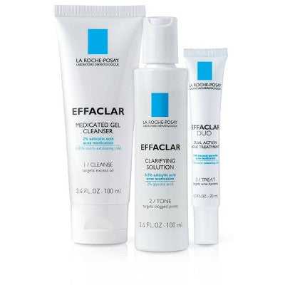 La Roche Posay Effaclar Dermatological Acne Treatment 3-Step System Kit Medicated Gel Cleanser 7.5 fl oz - Imperfect Box