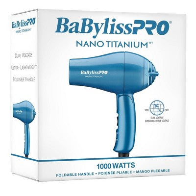 BaBylissPRO Nano Titanium Travel Hair Dryer Blue 1000W - New