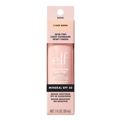 e.l.f. Halo Glow Skin Tint Foundation Mineral SPF 50 2 Fair Warm 1 fl oz - Imperfect Box