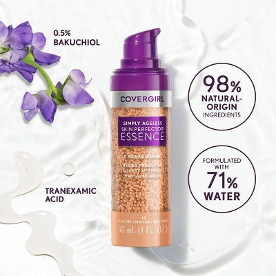 COVERGIRL Simply Ageless Skin Perfector Essence Vegan Foundation 20 Light 1 fl oz - Imperfect Container