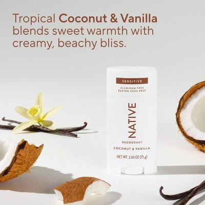 Native Sensitive Solid Deodorant for Women & Men Coconut & Vanilla 2.65oz - New