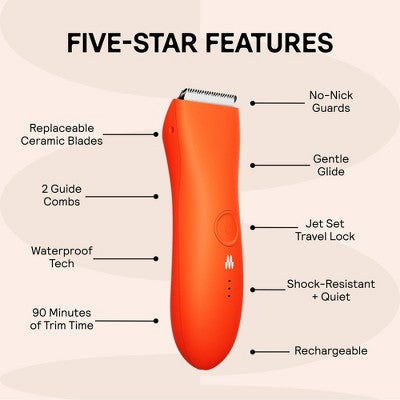 Meridian Trimmer Premium Pubic; Body Hair Trimmer for Men & Women Below-the-Belt Groomer, Ball Trimmer, Bikini Trimmer, Bonus Pouch Blaze - New
