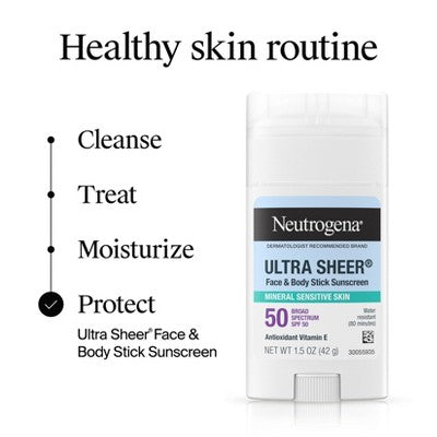 Neutrogena Mineral Ultra Sheer Face and Body Sunscreen Stick SPF 50 1.5oz - New