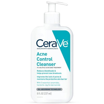 CeraVe Acne Face Cleanser with 2% Salicylic Acid and Purifying Clay for Oily Skin 8 fl oz - Imperfect Container