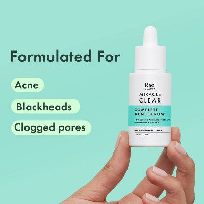Rael Miracle Clear Complete Acne Treatment Face Serum 1oz - New
