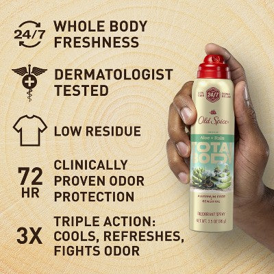 Old Spice Whole Body Deodorant Spray Aloe and Rain 3.5oz - Imperfect Container