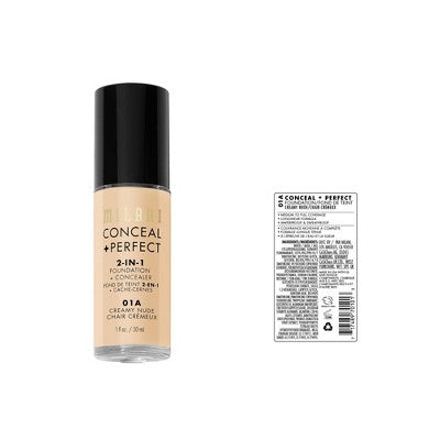 Milani Conceal + Perfect 2-in-1 Foundation + Concealer 01A Creamy Nude 1 fl oz - Imperfect Container