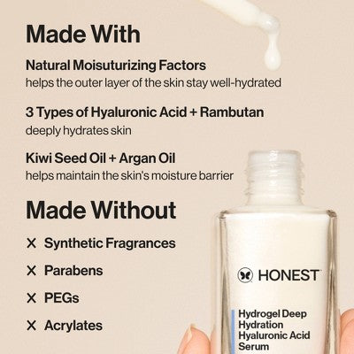 Honest Beauty Hydrogel Deep Hydration Hyaluronic Acid Serum with Rambutan 1 fl oz - Imperfect Boz
