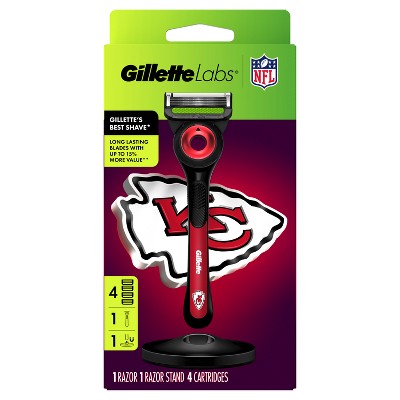 Gillette Labs Mens Special NFL Chiefs Edition Shaving Razor with 4 Refills and Magnetic Stand - New