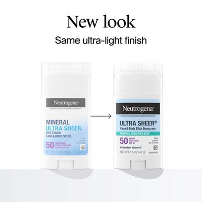 Neutrogena Mineral Ultra Sheer Face and Body Sunscreen Stick SPF 50 1.5oz - New