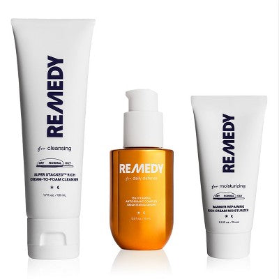 Remedy Skin Brightening 3-Piece Skincare Kit Gentle Cleanser Vitamin C Serum 2.7oz - Imperfect Box