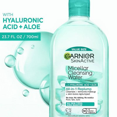 Garnier SkinActive Replumping Hyaluronic Acid/Aloe Micellar Cleansing Water 23.7 fl oz - Imperfect Container